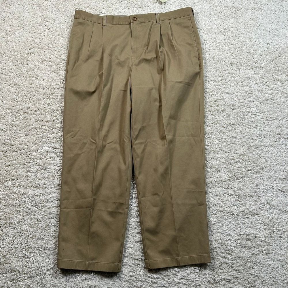LL Bean Chino Pants 40x29 Khaki Natural Fit Wrinkle Resistant Pleated Cotton New